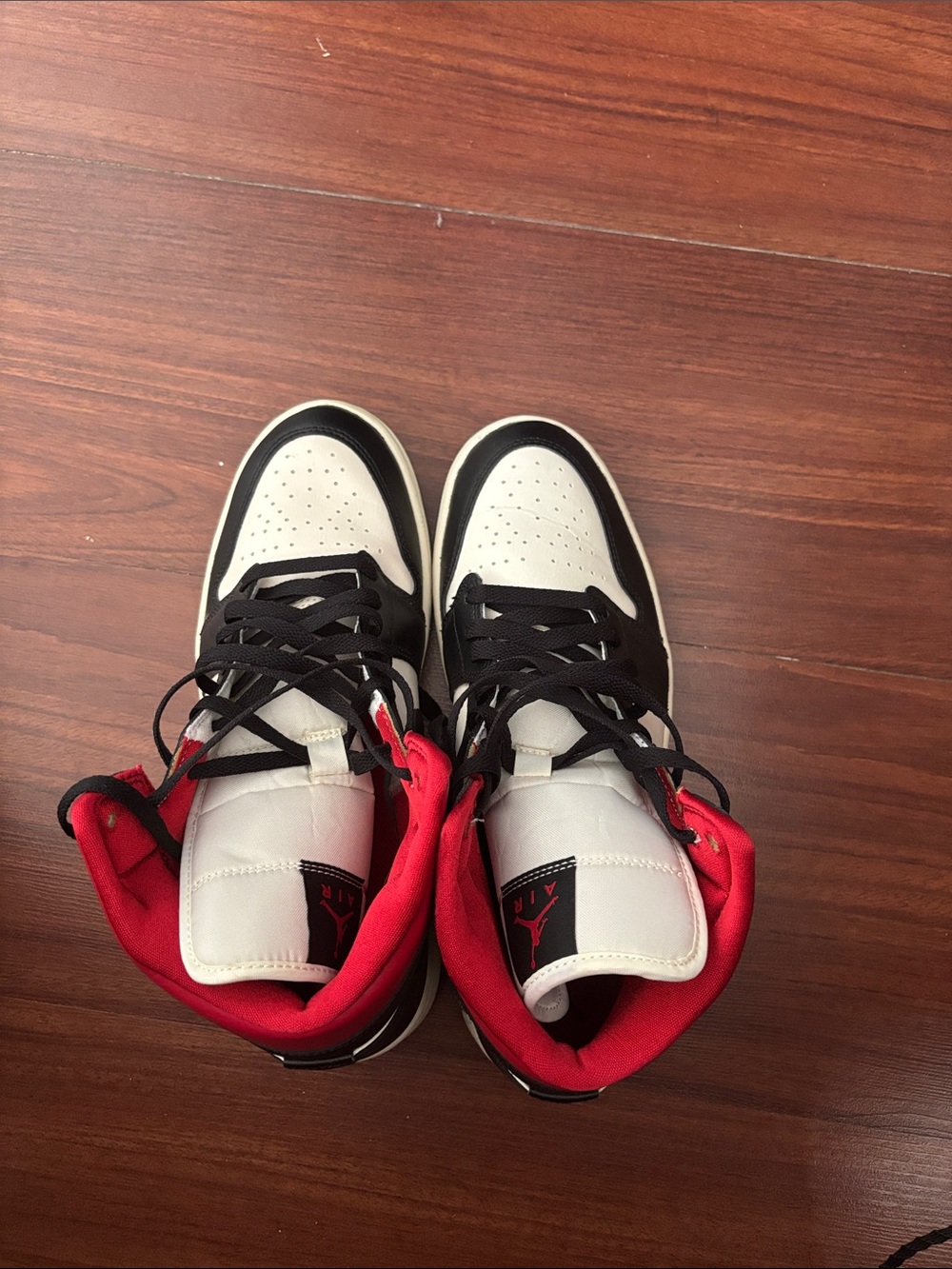 Nike Black White Red Air Jordan 1 Mid Basketball Shoes - Picture 15 of 15